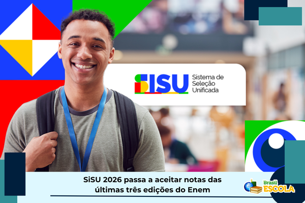 SiSU 2026 usa notas de Enem anteriores Foto de homem sorindo. Texto: SiSU Sistema de Seleção Unificada e título da notícia