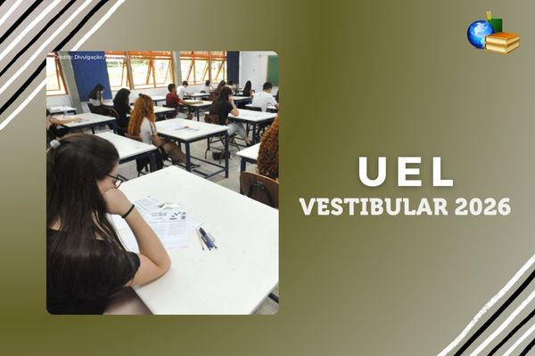 Vestibular 2026 da UEL Candidata em dia de prova da UEL, texto UEL Vestibular 2026