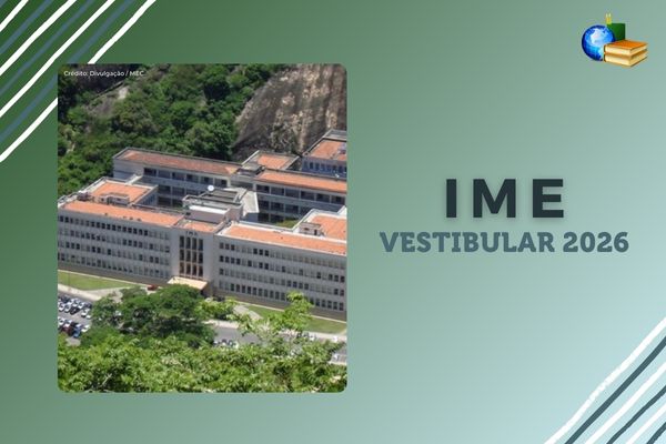Vestibular 2026 do IME Campus do IME no Rio de Janeiro, fundo verde, texto IME Vestibular 2026
